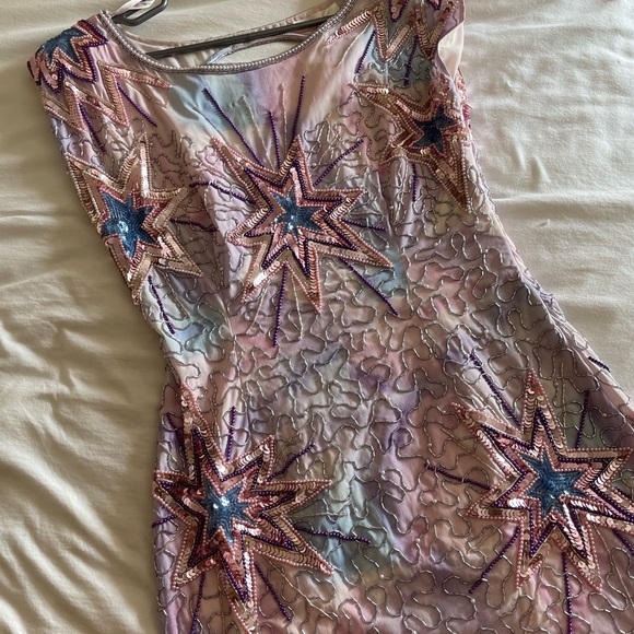 BRAND NEW LoveShackFancy Colville Beaded Sequin Celestial Star Dress in Purple - Picture 8 of 11